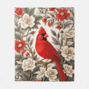 Couverture Polaire Cardinal du Nord Oiseau Fleur Florale Magnifique