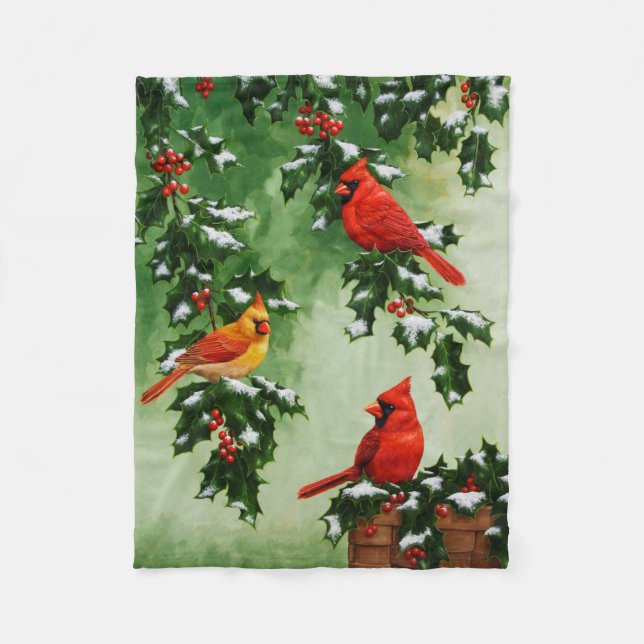 Couverture Polaire Cardinaux rouges et baies de houx (Devant)