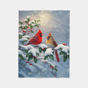 Couverture Polaire Cardinaux rouges et Holly en neige