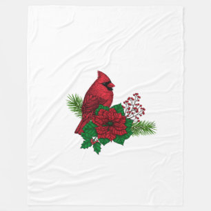 Couverture Polaire Cardinaux rouges sur décoration de Noël
