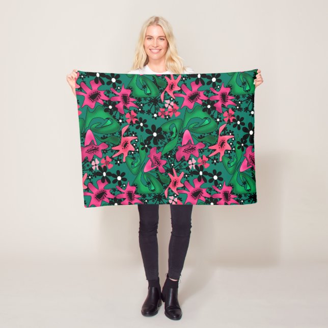 Couverture Polaire Caricature abstraite sans couture joli fleurs vert (En situation)
