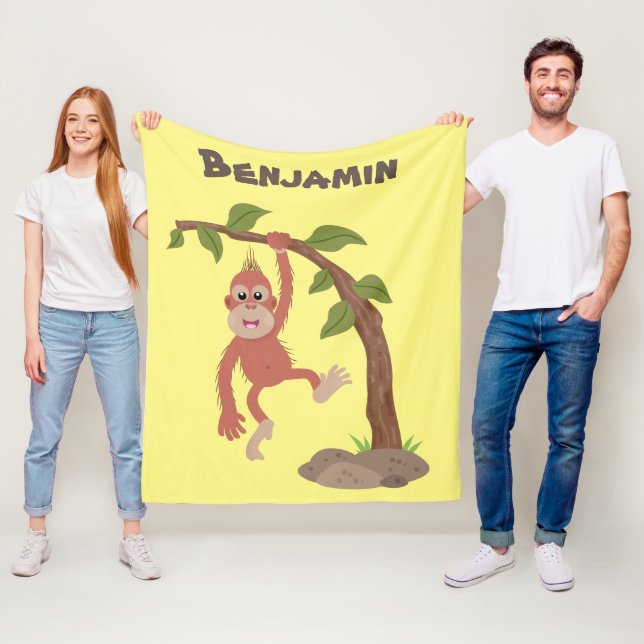 Couverture Polaire Caricature de bébé orangoutan joyeux (En situation)