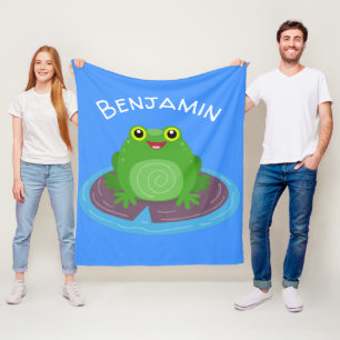 Couverture Polaire Caricature de grenouille verte mignonne