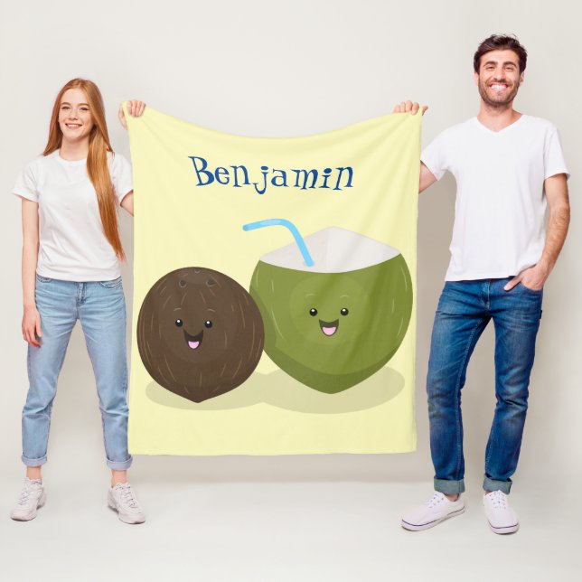 Couverture Polaire Caricature de noix de coco kawaii joyeux (En situation)