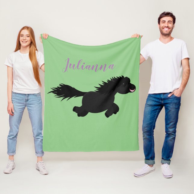 Couverture Polaire Caricature de poney noir mignon (En situation)