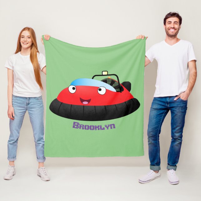Couverture Polaire Caricature d'hovercraft rouge joyeux (En situation)