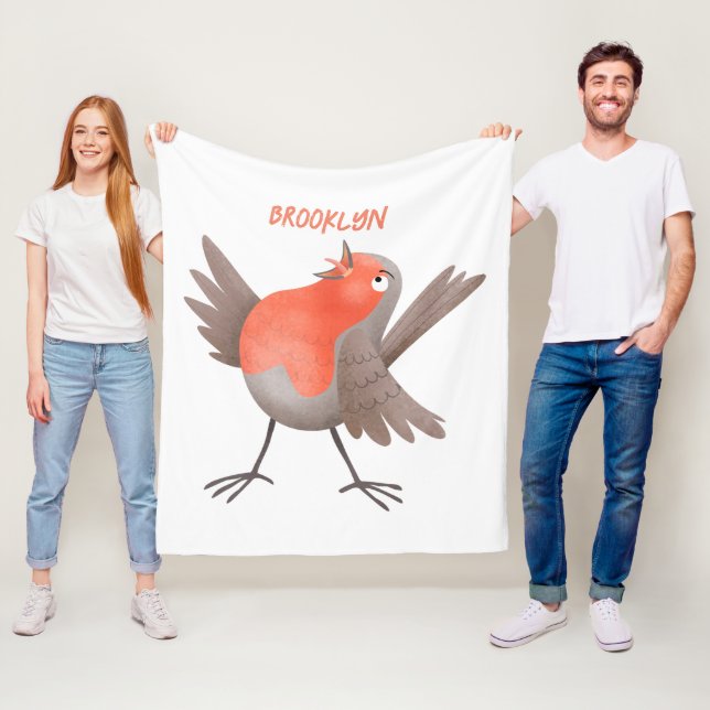 Couverture Polaire Caricature d'oiseau rouge chantant mignon (En situation)