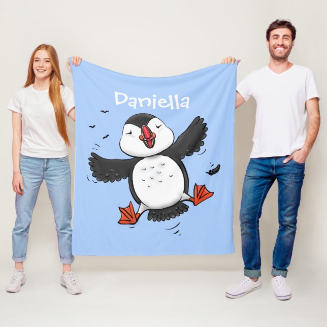 Couverture Polaire Caricature en bleu bouffin joyeux (En situation)