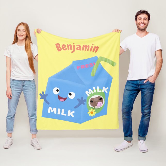 Couverture Polaire Caricature en carton de lait joyeux (En situation)