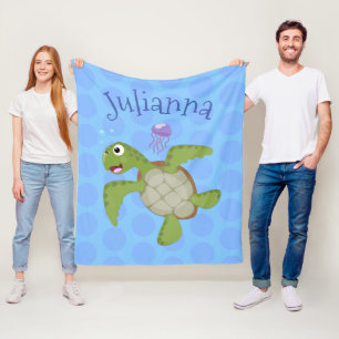 Couverture Polaire Caricature joyeuse de tortue de mer verte mignonne