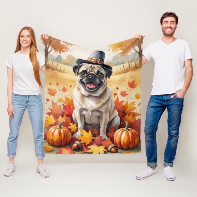 Couverture Polaire Carlin d'automne Feuille Art de Thanksgiving (En situation)