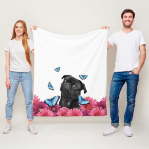 Couverture Polaire Carlin Gerbera Papillons Chien noir mignon