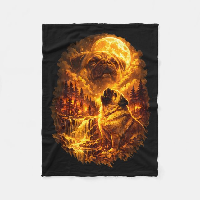 Couverture Polaire Carlin hurlant à la lune pleine dramatique  (Devant)