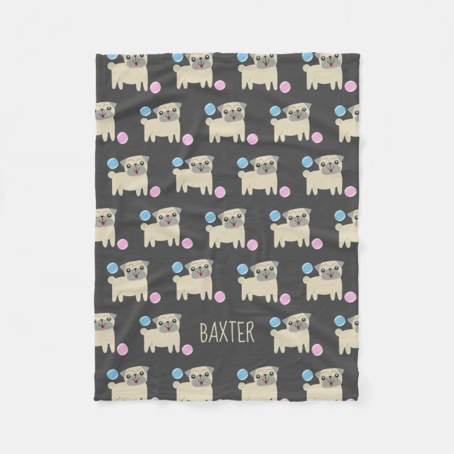 Couverture Polaire Carlin mignon et boules Motif Chien personnalisé (Devant)