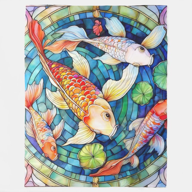 Couverture Polaire Carpes Koï en Verre Coloré  (Devant)