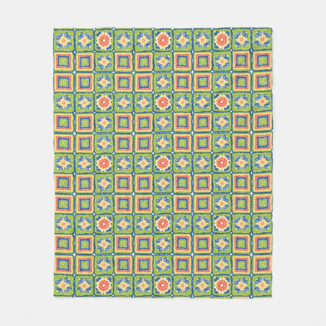 Couverture Polaire Carré de grand-mère vert rétro moderne douillet  (Devant)