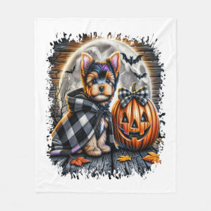 Couverture Polaire Carré d'Halloween de chien Yorkie