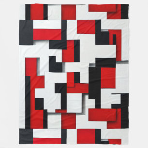 Couverture Polaire Carré rouge et noir, motif, cadeau pour une maison