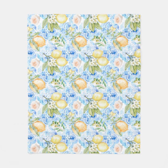 Couverture Polaire Carreau bleu de style campagnard français jaune ci (Devant)