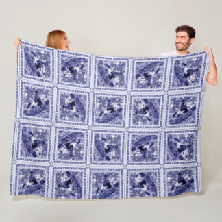 Couverture Polaire Carreau de Delft en denim occidental bleu