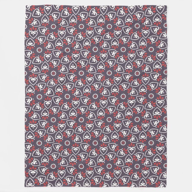 Couverture Polaire Carreau Motif Boho Folk Hearts (Devant)