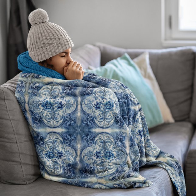 Couverture Polaire Carreaux anciens en bleu Delft (Créateur téléchargé)