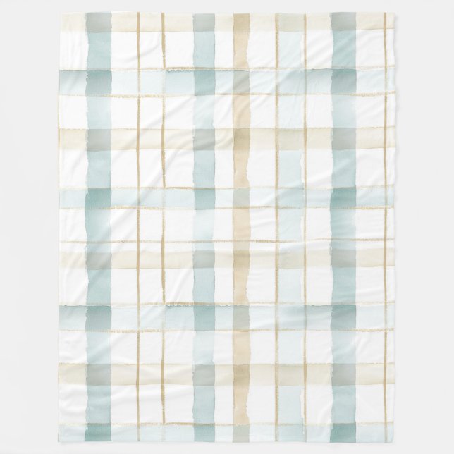 Couverture Polaire Carreaux Bleu Crème Blanc (Devant)
