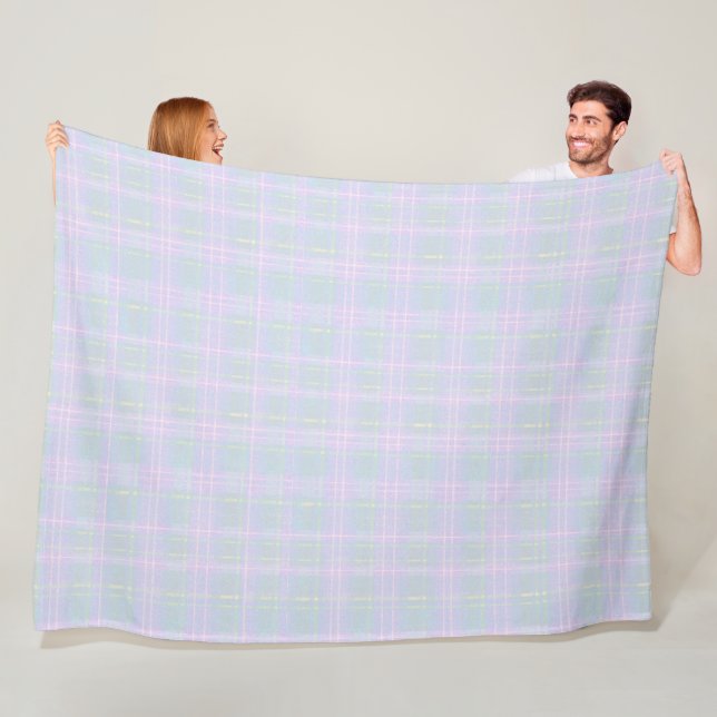 Couverture Polaire Carreaux Bleu Prairie (En situation)