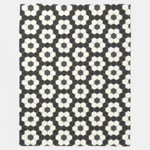 Couverture Polaire Carreaux hexagones géométriques noirs et blancs