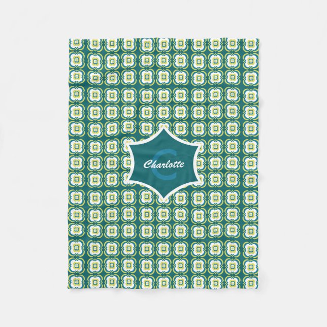 Couverture Polaire Carreaux marocain Motif Turquoise Mix Motif Monogr (Devant)