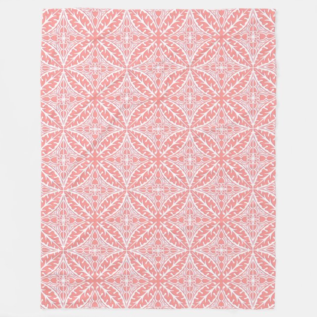 Couverture Polaire Carreaux marocains - corail rose et blanc (Devant)