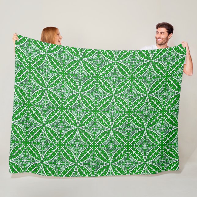 Couverture Polaire Carreaux marocains - vert émeraude et blanc (En situation)