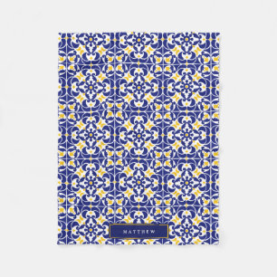 Couverture Polaire Carreaux méditerranéens Bleu & Jaune Nom du Motif