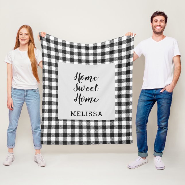 Couverture Polaire Carreaux Noir Blanc Gingham (En situation)