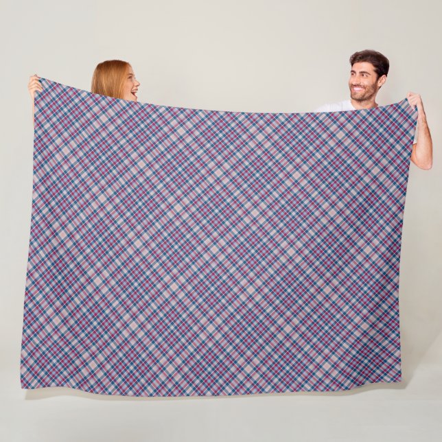 Couverture Polaire Carreaux Rouge Blanc et Bleu (En situation)