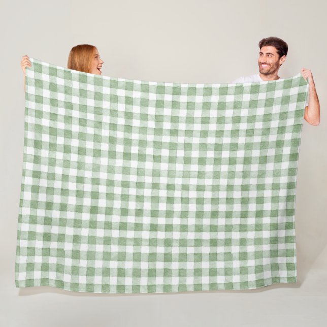 Couverture Polaire Carreaux Vert Crème Blanc  (En situation)