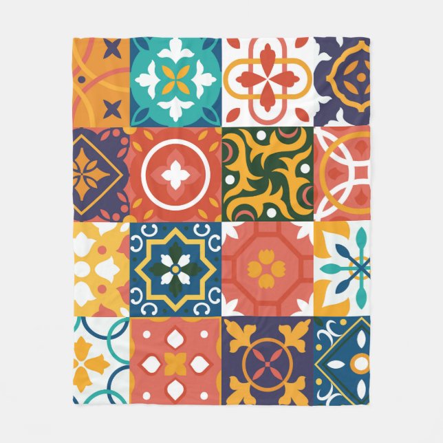 Couverture Polaire Carreaux Vintages géométriques Motif orné (Devant)