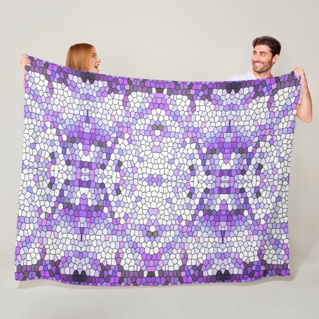Couverture Polaire Carreaux violets - mosaïque, style grec, (En situation)