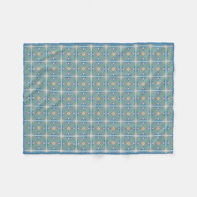 Couverture Polaire Carrelage de fleurs marocaines turquoise et rose (Devant (Horizontal))