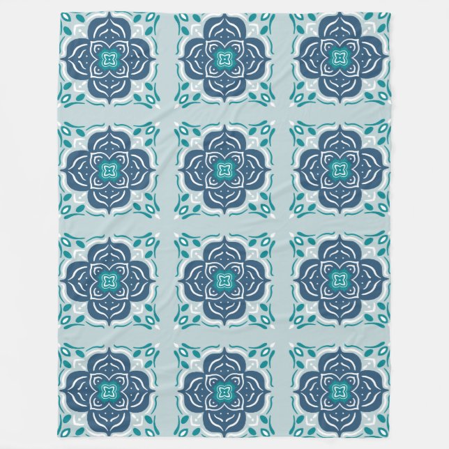 Couverture Polaire Carrelage Mandala bleu Motif géométrique Boho (Devant)