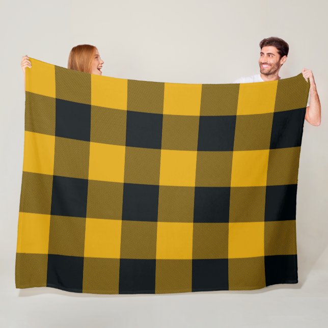 Couverture Polaire Carrés à carreaux jaunes et noirs Buffalo Plaid (En situation)