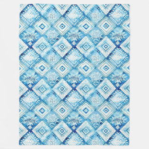 Couverture Polaire Carrés Batik Bleu Blanc