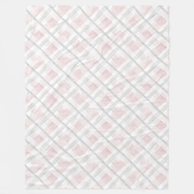 Couverture Polaire Carrés de Parties scintillant en argent rose blanc (Devant)