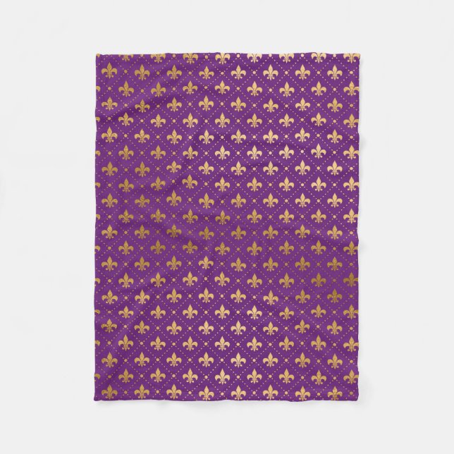 Couverture Polaire Carrés Élégants de Fleur de Lis Dorés de Mardi Gra (Devant)