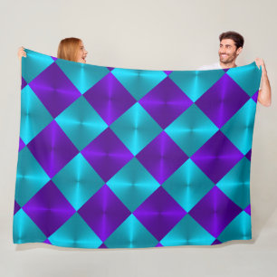 Couverture Polaire Carrés turquoise et violet d'apparence métallique