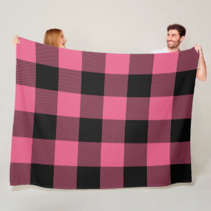 Couverture Polaire Carrés Vichy Rose et Noir Buffalo Plaid