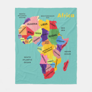 Couverture Polaire Carte de l'Afrique aquarelle Artwork Fleece Blanch