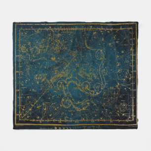 Couverture Polaire Carte des étoiles vintage illustrée bleu foncé et
