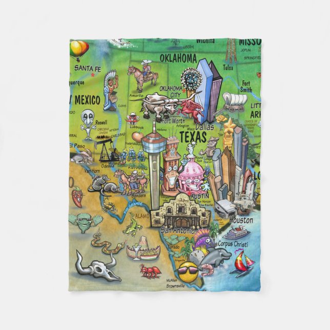 Couverture Polaire Carte des loisirs du Texas (Devant)