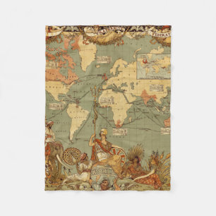 Couverture Polaire Carte du monde Antique 1886 Illustré
